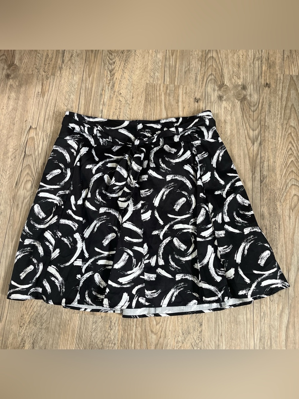 Sherry Taylor Skirt Black White Brushstroke Godet Panel A-Line Flare Belt NWT 1X